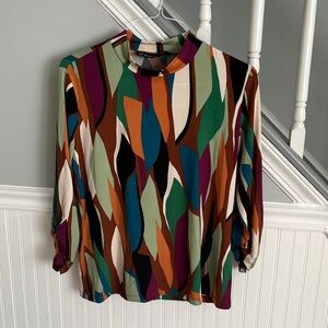 NY & Company Multicolor Abstract Leaf Print Top